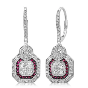 0.72ct Diamond & 0.19ct Ruby 14k White Gold Earring