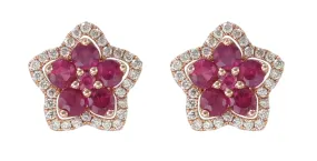 0.80ct tw Ruby and Diamond Flower Earrings