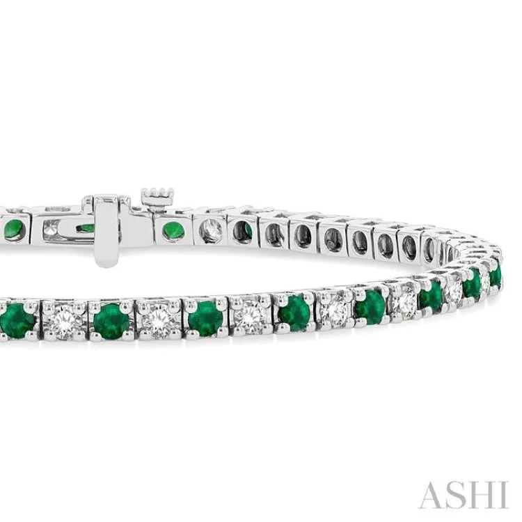 1 1/2 ctw Square Box Link 2.5MM Emerald and Round Cut Diamond Precious Tennis Bracelet in 14K White Gold