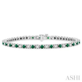 1 1/2 ctw Square Box Link 2.5MM Emerald and Round Cut Diamond Precious Tennis Bracelet in 14K White Gold