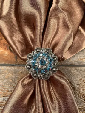 1 1/2" Antique Silver & Aqua Crystal  Scarf Slide