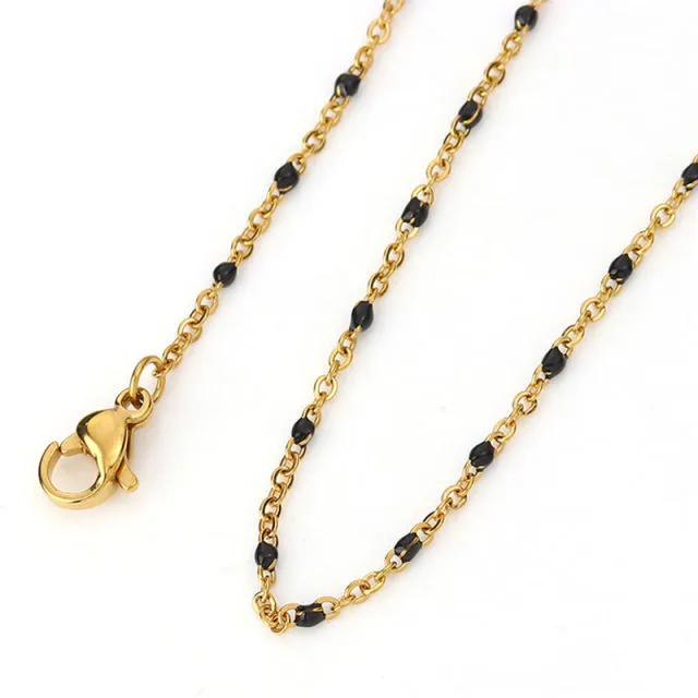 1 PC Fashion Stainless Steel Link Cable Chain Necklace Gold Multicolor Enamel Necklaces For Women Men Jewelry Gifts Wholesale