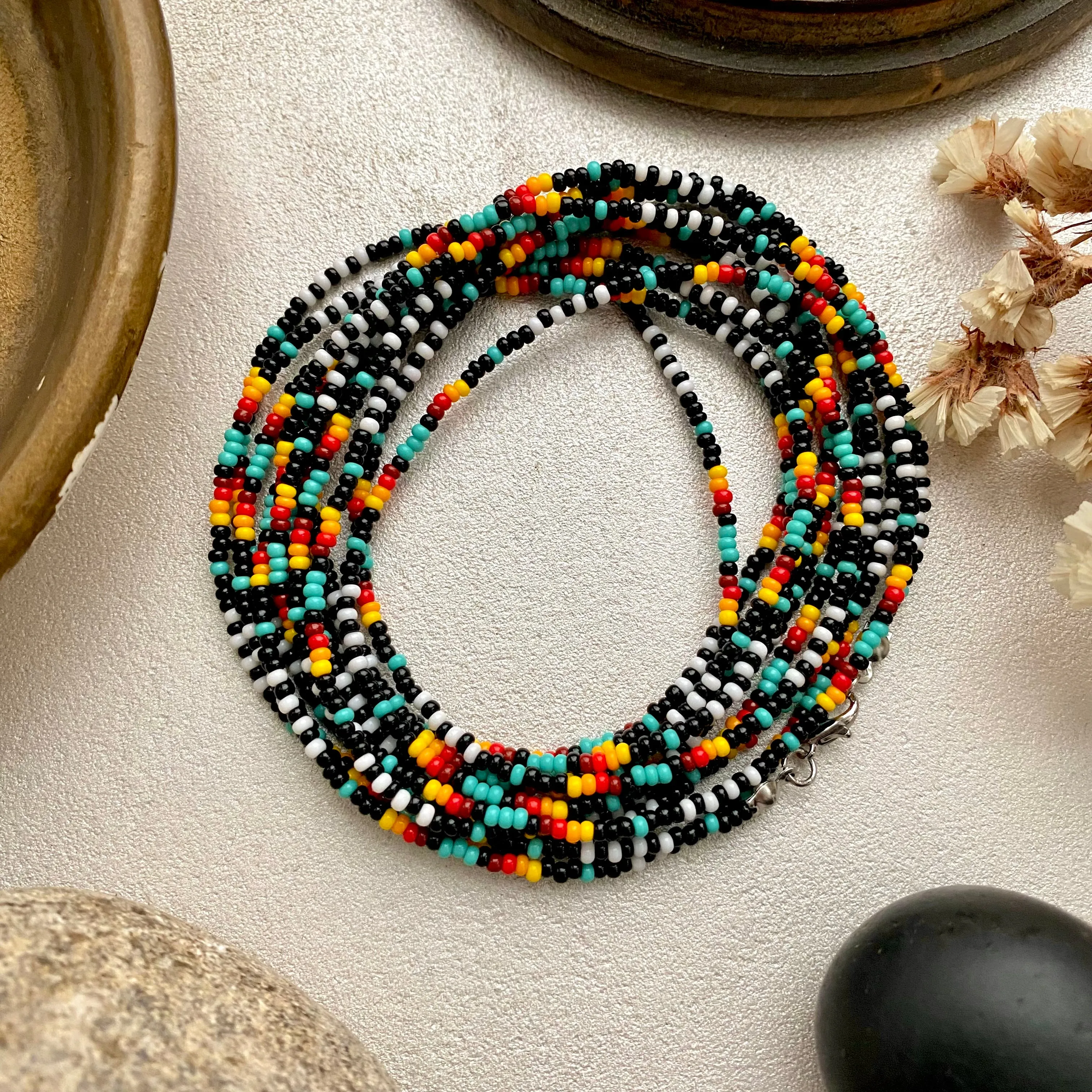 100-300" Long Seed Bead Necklace Statement, Colorful Layered Necklace, Extra long wrap necklace, Indigenous Style Necklace, Native Inspired