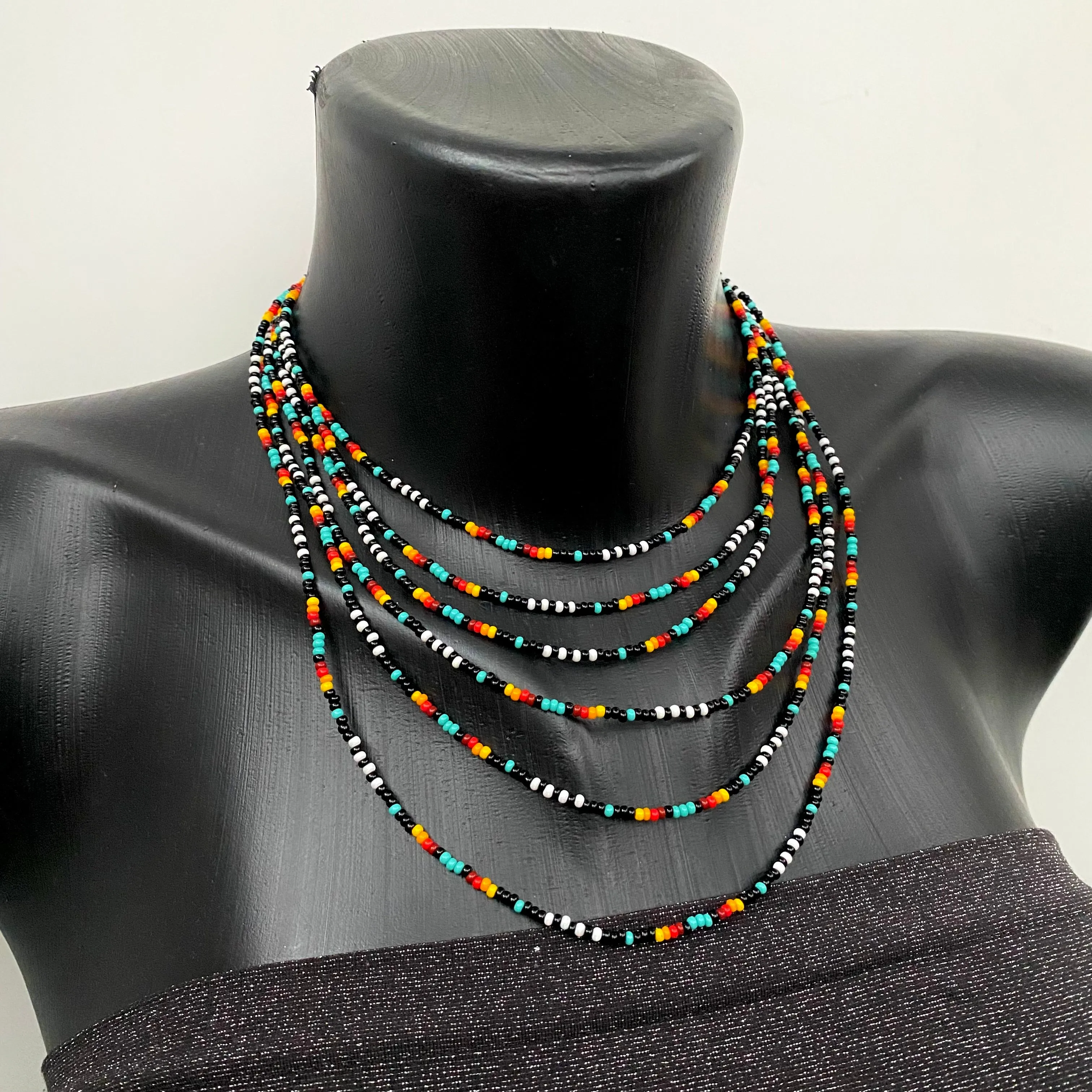 100-300" Long Seed Bead Necklace Statement, Colorful Layered Necklace, Extra long wrap necklace, Indigenous Style Necklace, Native Inspired