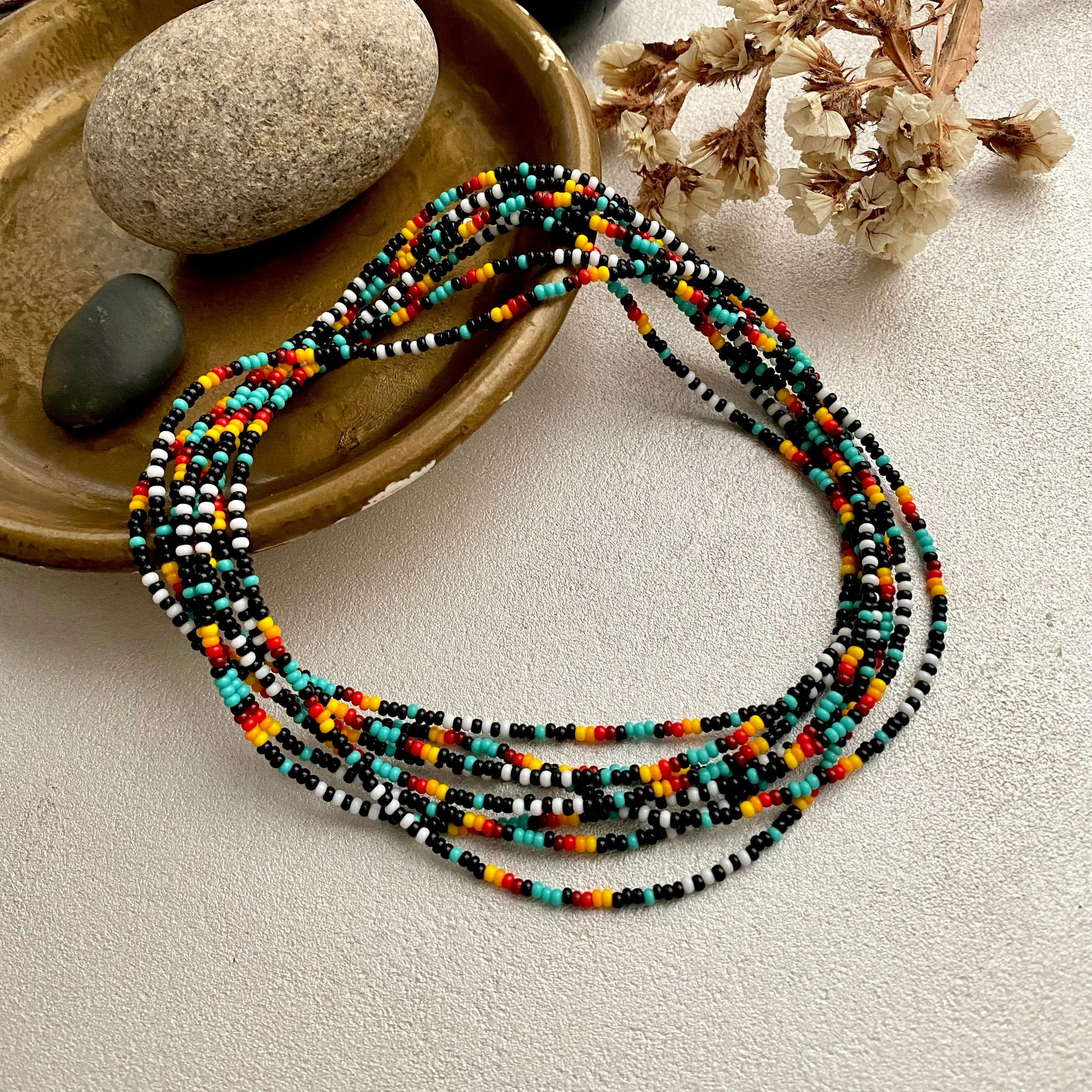 100-300" Long Seed Bead Necklace Statement, Colorful Layered Necklace, Extra long wrap necklace, Indigenous Style Necklace, Native Inspired