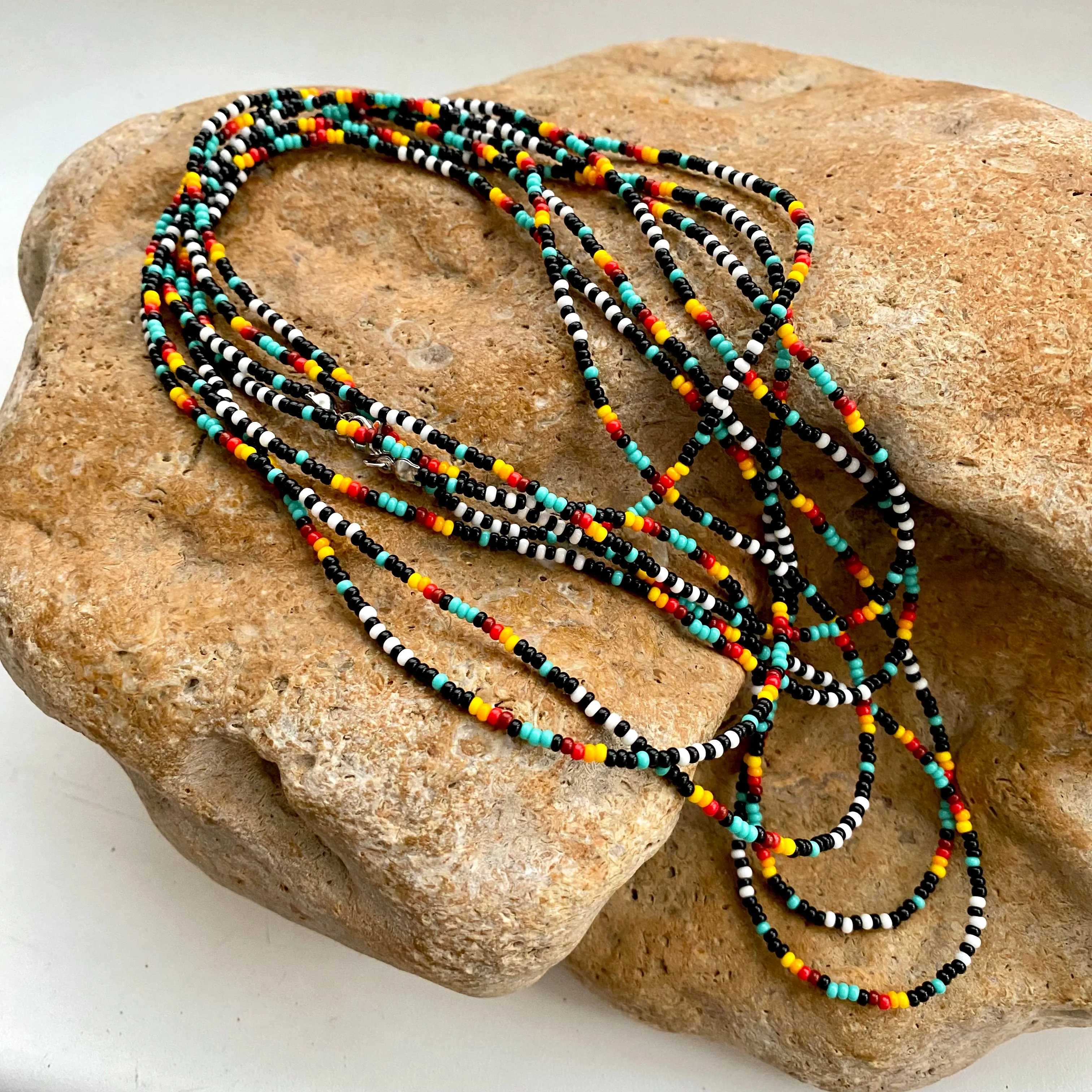 100-300" Long Seed Bead Necklace Statement, Colorful Layered Necklace, Extra long wrap necklace, Indigenous Style Necklace, Native Inspired