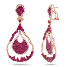 1.00ct Diamond & 8.22ct Ruby 18k Rose Gold Earring