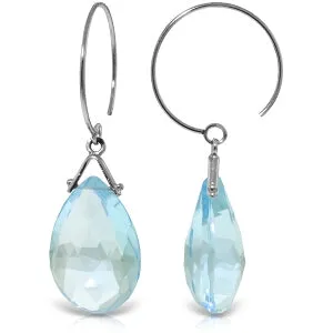 10.2 Carat 14K Solid White Gold Circle Wire Earrings Blue Topaz