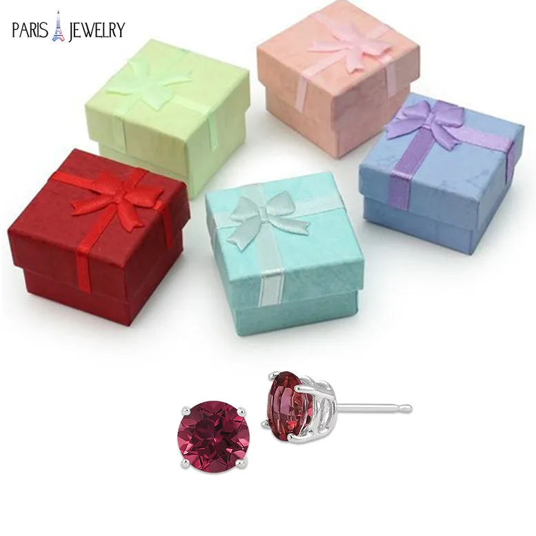 10k White Gold Plated 1/2 Ct Round Created Ruby Sapphire Stud Earrings