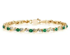 10K Yellow Gold Diamond And Emerald Bracelet