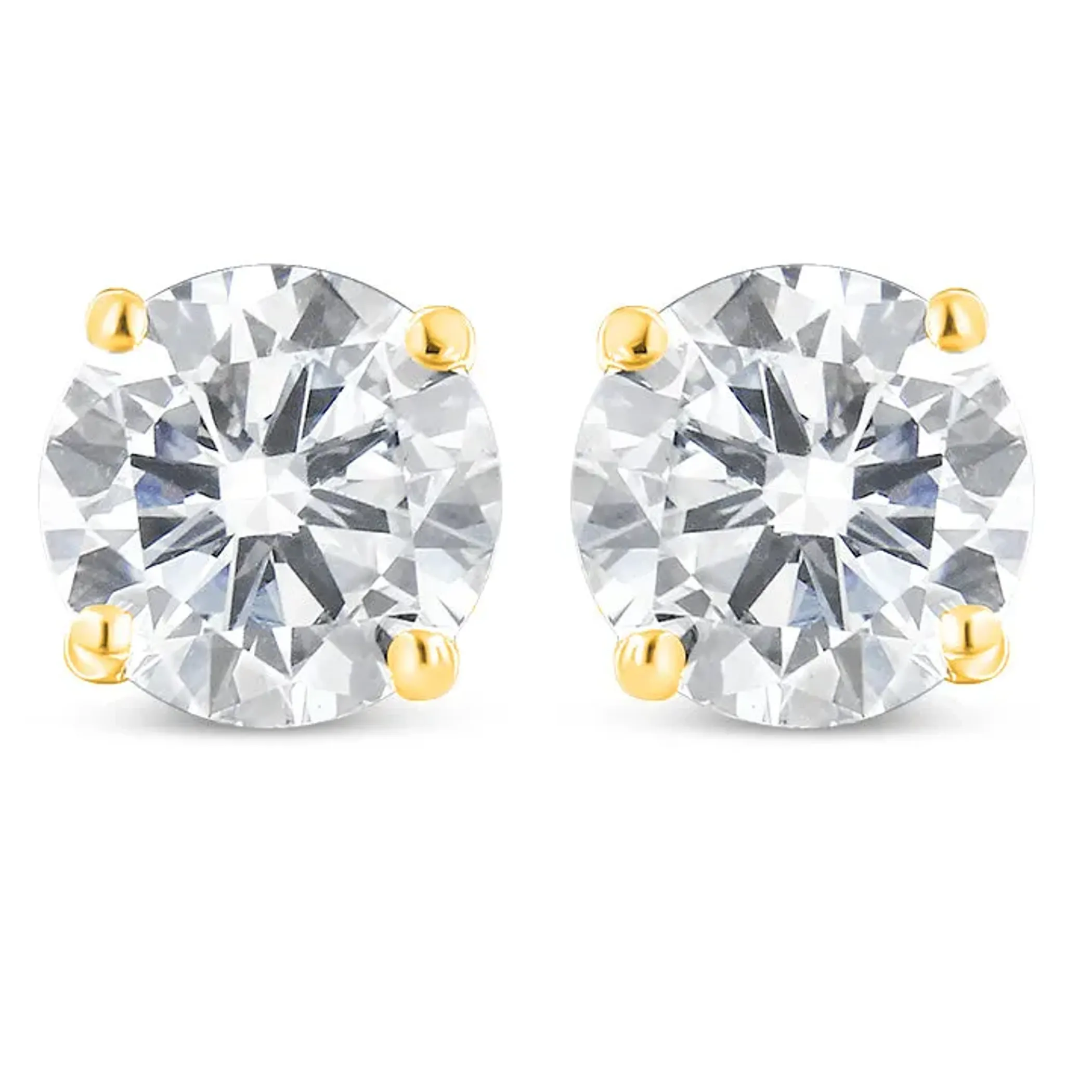 10K Yellow Gold over .925 Sterling Silver 1-1/2 Cttw Round Brilliant-Cut Diamond Classic 4-Prong Stud Earrings with Screw Backs (K-L Color, I2-I3 Clarity)