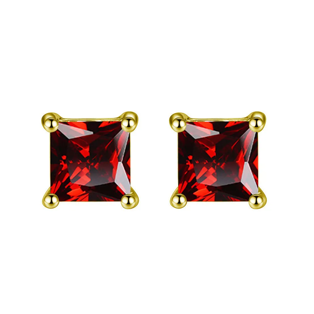 10k Yellow Gold Plated 1 Ct Princes Cut Created Ruby Stud Earrings