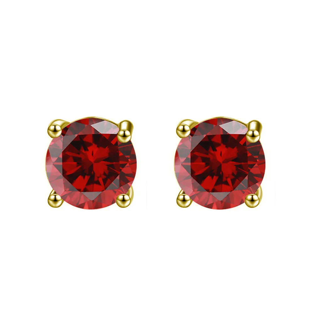 10k Yellow Gold Plated 3 Ct Round Created Ruby CZ Stud Earrings