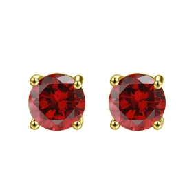 10k Yellow Gold Plated 3 Ct Round Created Ruby CZ Stud Earrings