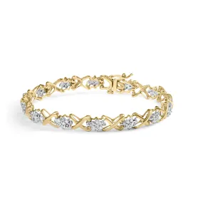 10k Yellow Gold Plated .925 Sterling Silver 2.00 Cttw Round-Cut Diamond Link 7" Bracelet