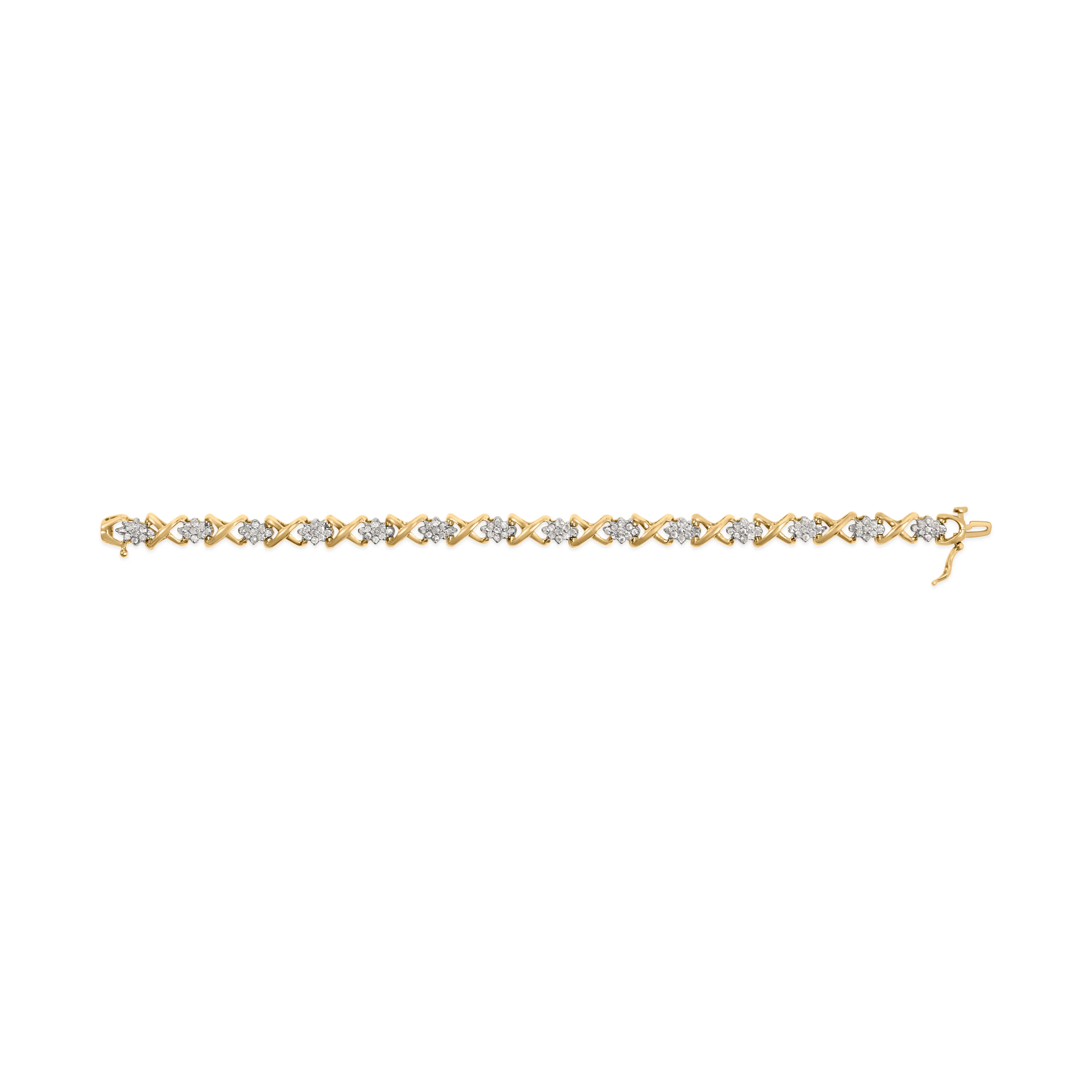 10k Yellow Gold Plated .925 Sterling Silver 2.00 Cttw Round-Cut Diamond Link 7" Bracelet