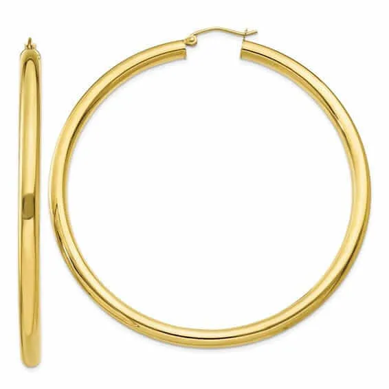 10k Yellow Gold Polished 4MM x 65MM Hoop Earrings