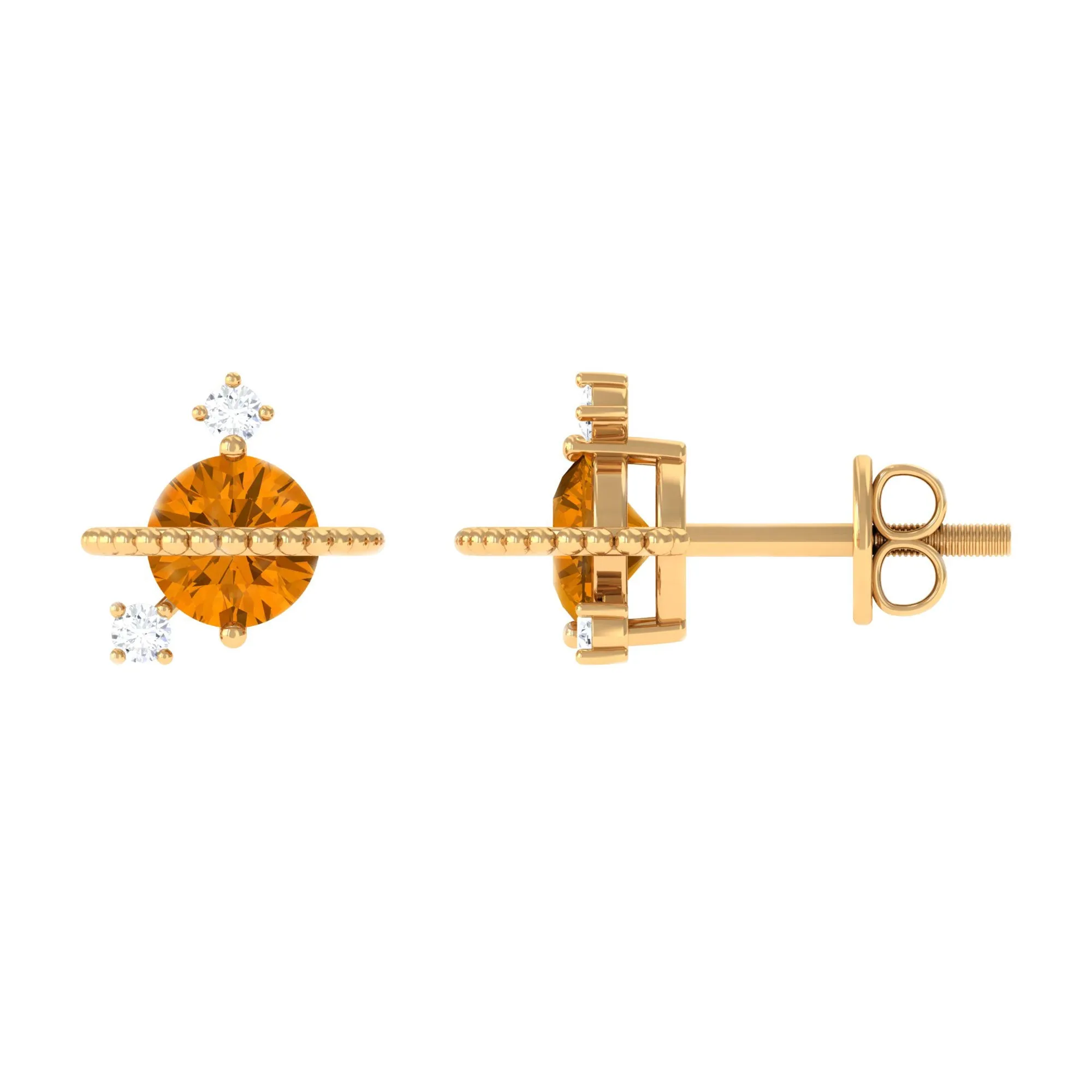 1/2 CT Contemporary Citrine and Diamond Celestial Stud Earrings