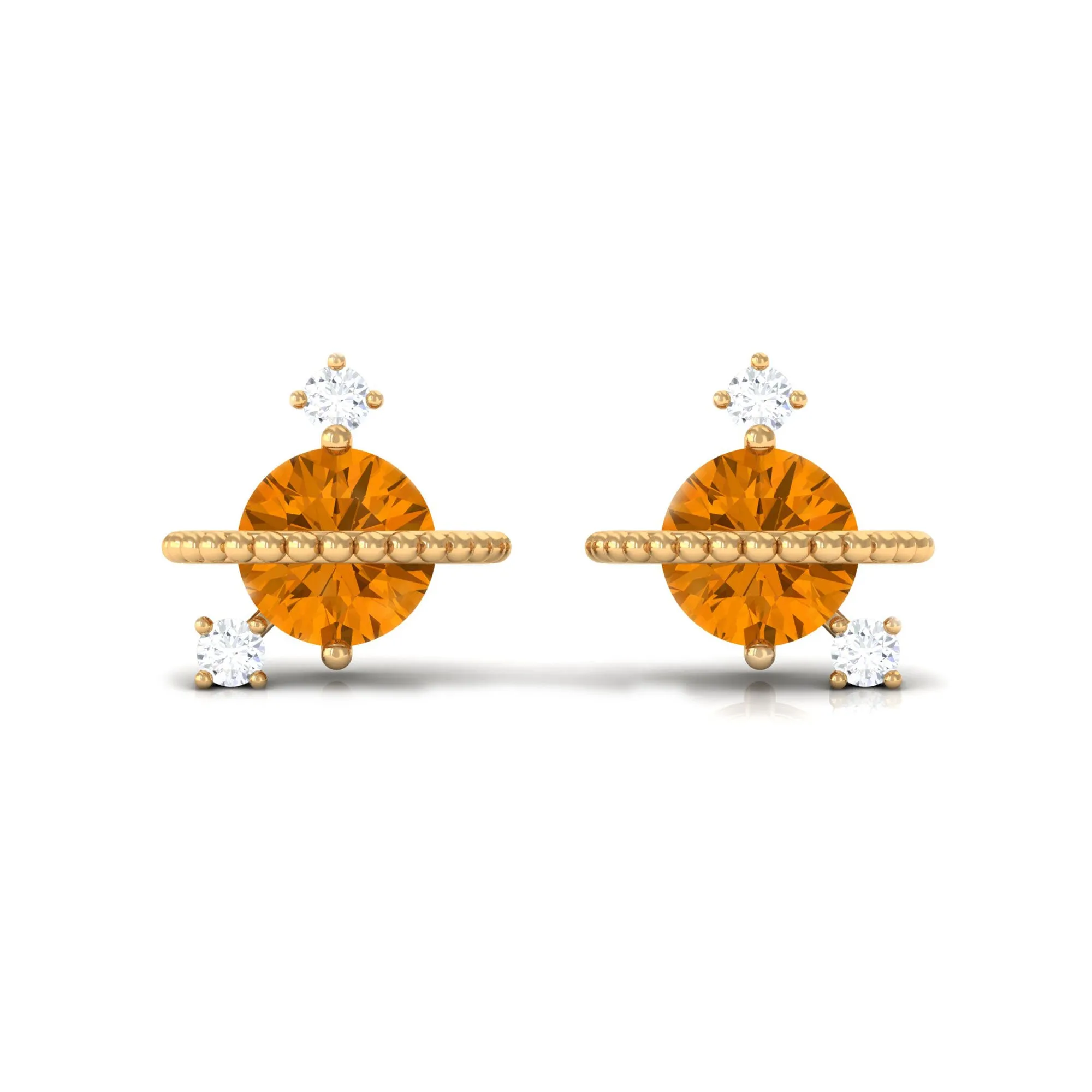 1/2 CT Contemporary Citrine and Diamond Celestial Stud Earrings