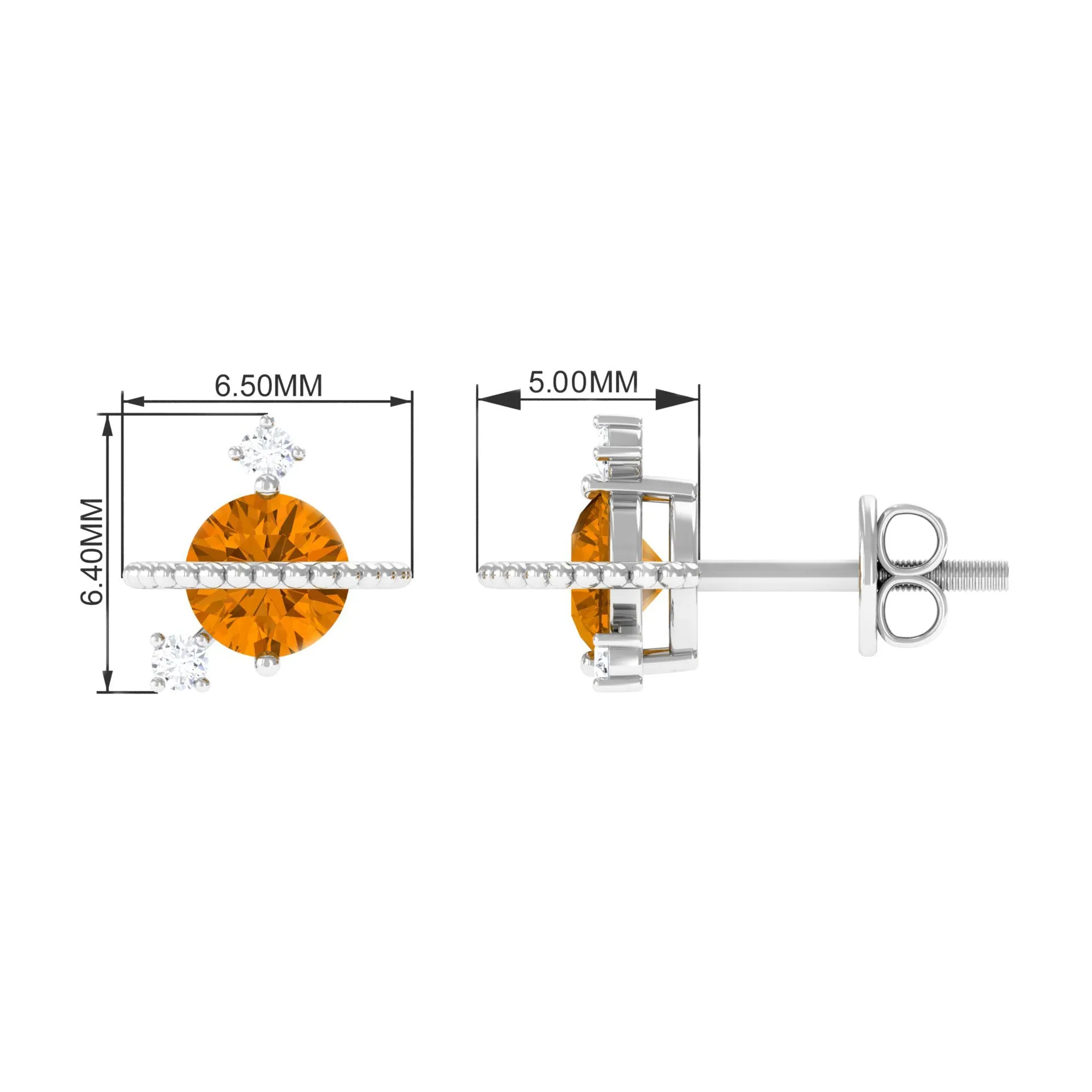 1/2 CT Contemporary Citrine and Diamond Celestial Stud Earrings