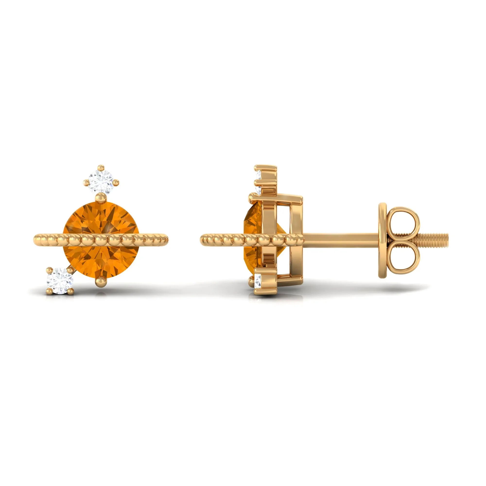 1/2 CT Contemporary Citrine and Diamond Celestial Stud Earrings