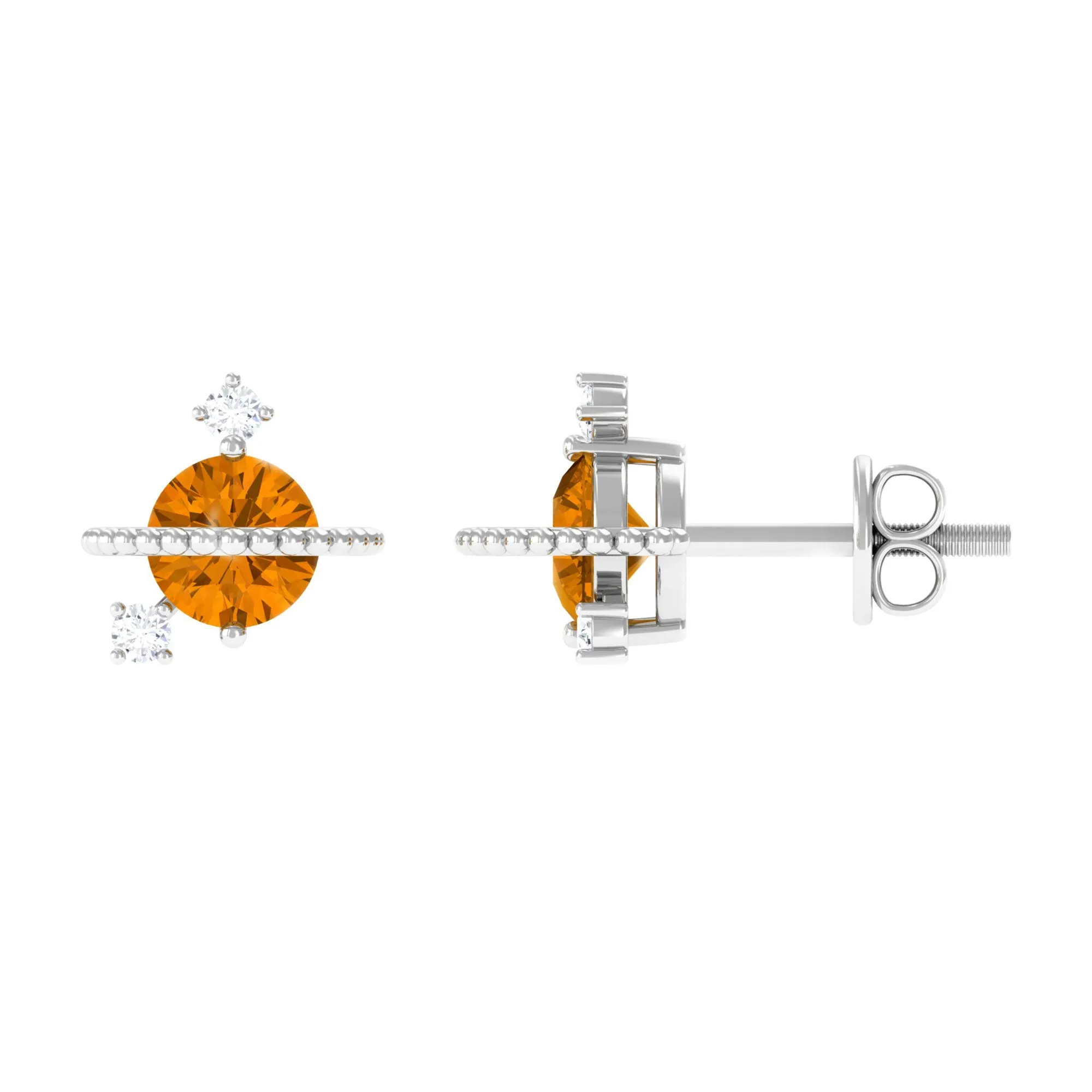 1/2 CT Contemporary Citrine and Diamond Celestial Stud Earrings