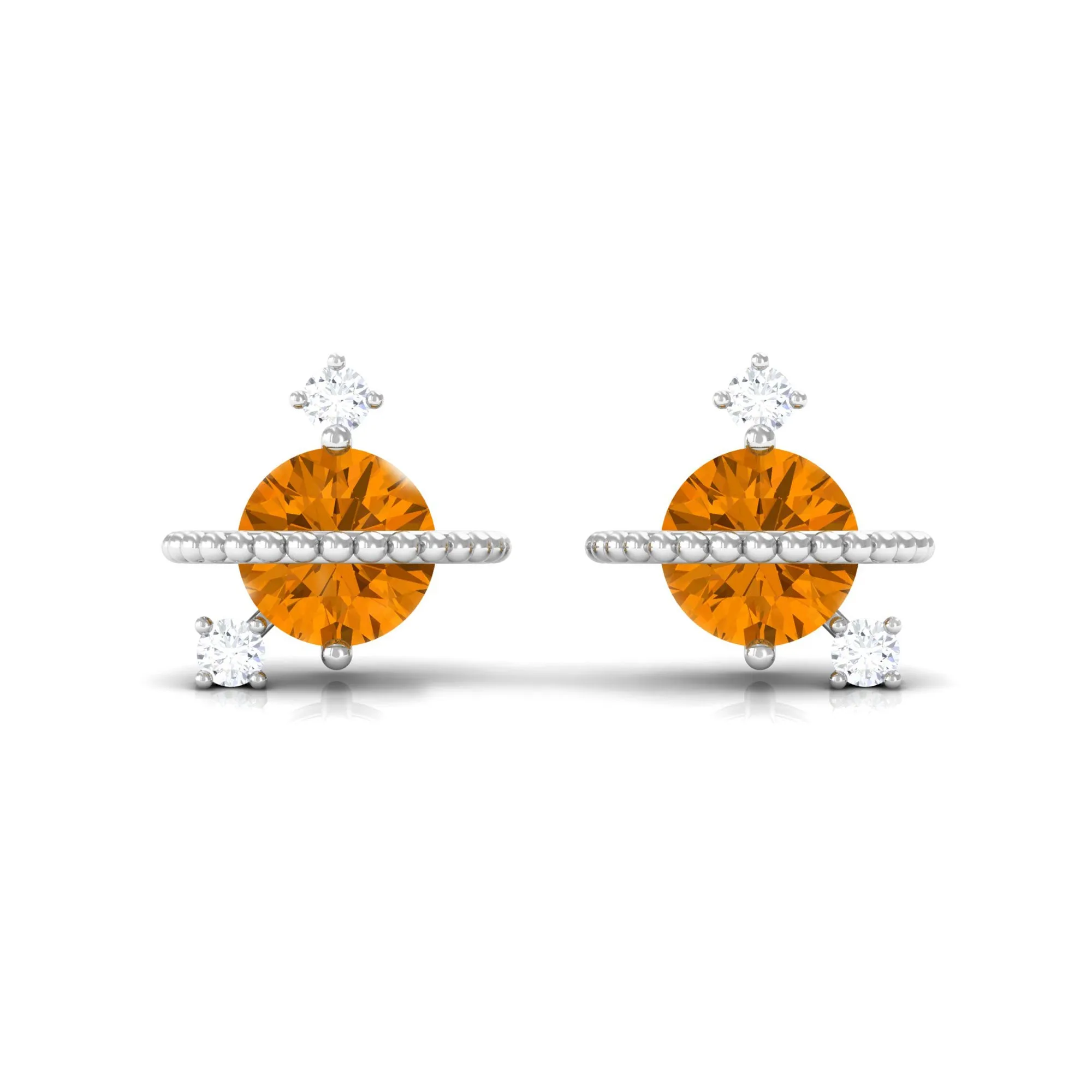 1/2 CT Contemporary Citrine and Diamond Celestial Stud Earrings