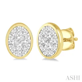 1/2 ctw Oval Shape Lovebright Round Cut Diamond Bezel Stud Earring in 14K Yellow and White Gold