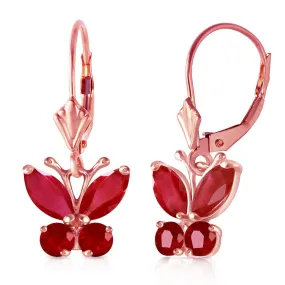 1.24 Carat 14K Solid Rose Gold Butterfly Earrings Natural Ruby