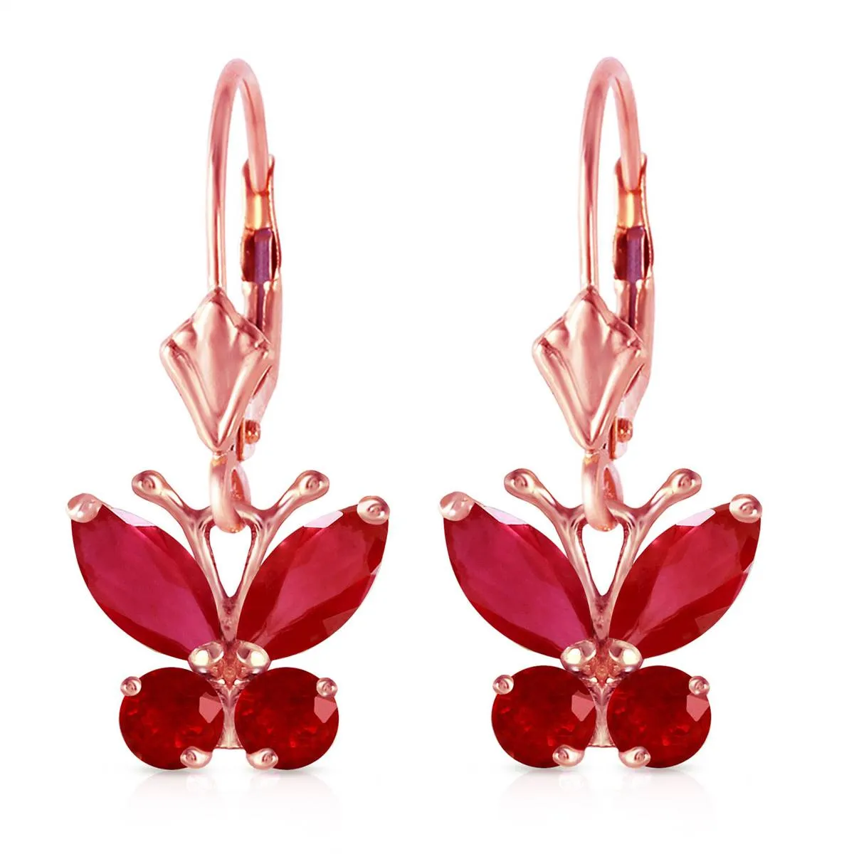 1.24 Carat 14K Solid Rose Gold Butterfly Earrings Natural Ruby