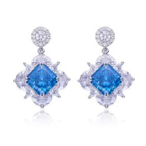 12.5 Carat Square Blue Zircon Drop Earrings