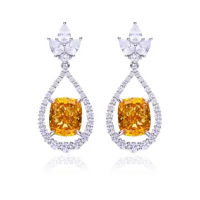 12.7Carat Cushion Cut Yellow Zircon Water Drop Earrings