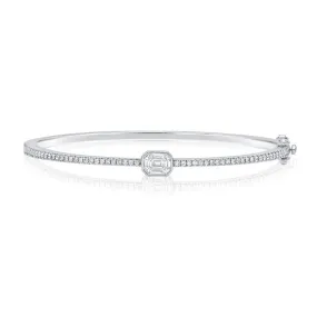 14k Gold 0.33Ct baguette 9 Diamonds, 0.48Ct round 58 diamonds bangle, available in White, Rose and Yellow Gold