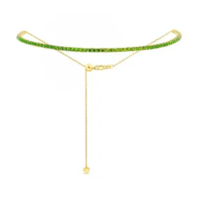 14k Gold & Green Emerald Adjustable Tennis Choker Necklace - 2.7ct