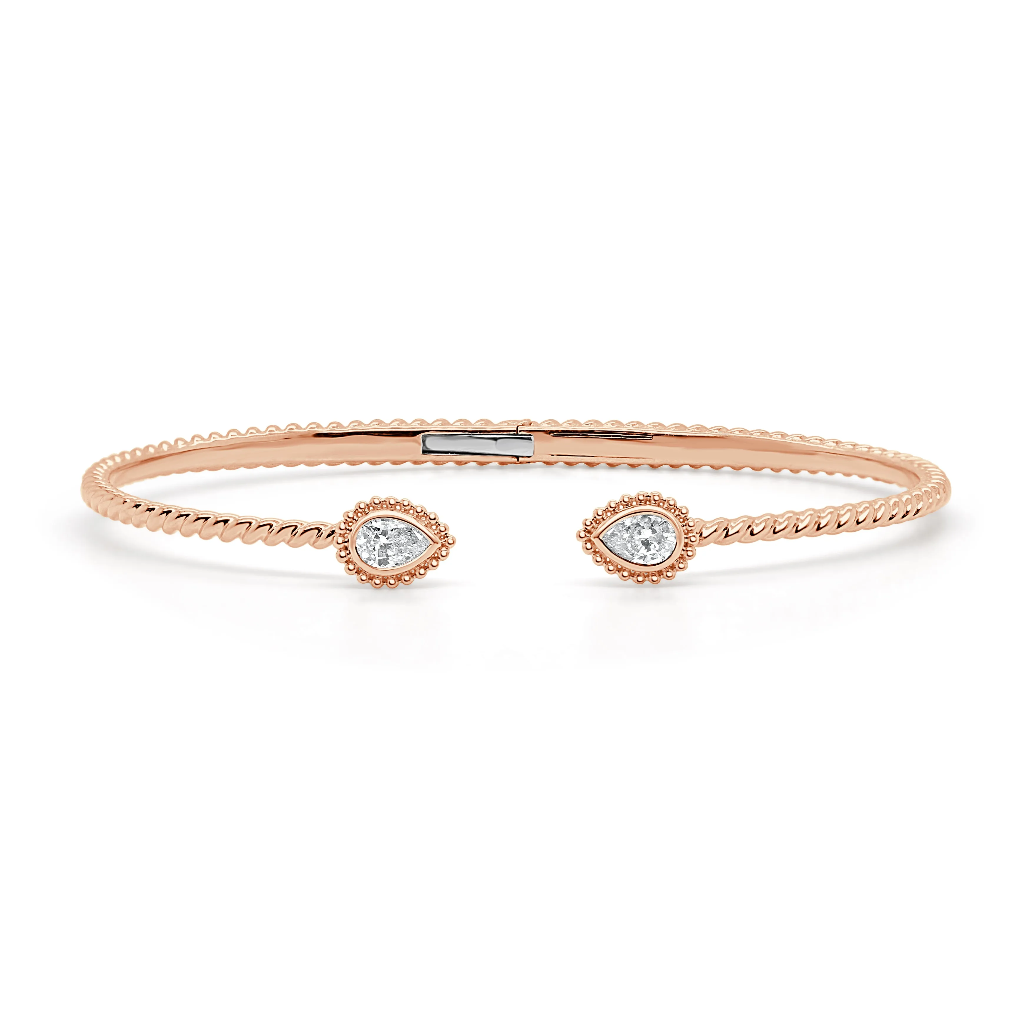 14K Gold & Pear-Shape Diamond Open Bangle - 0.37ct