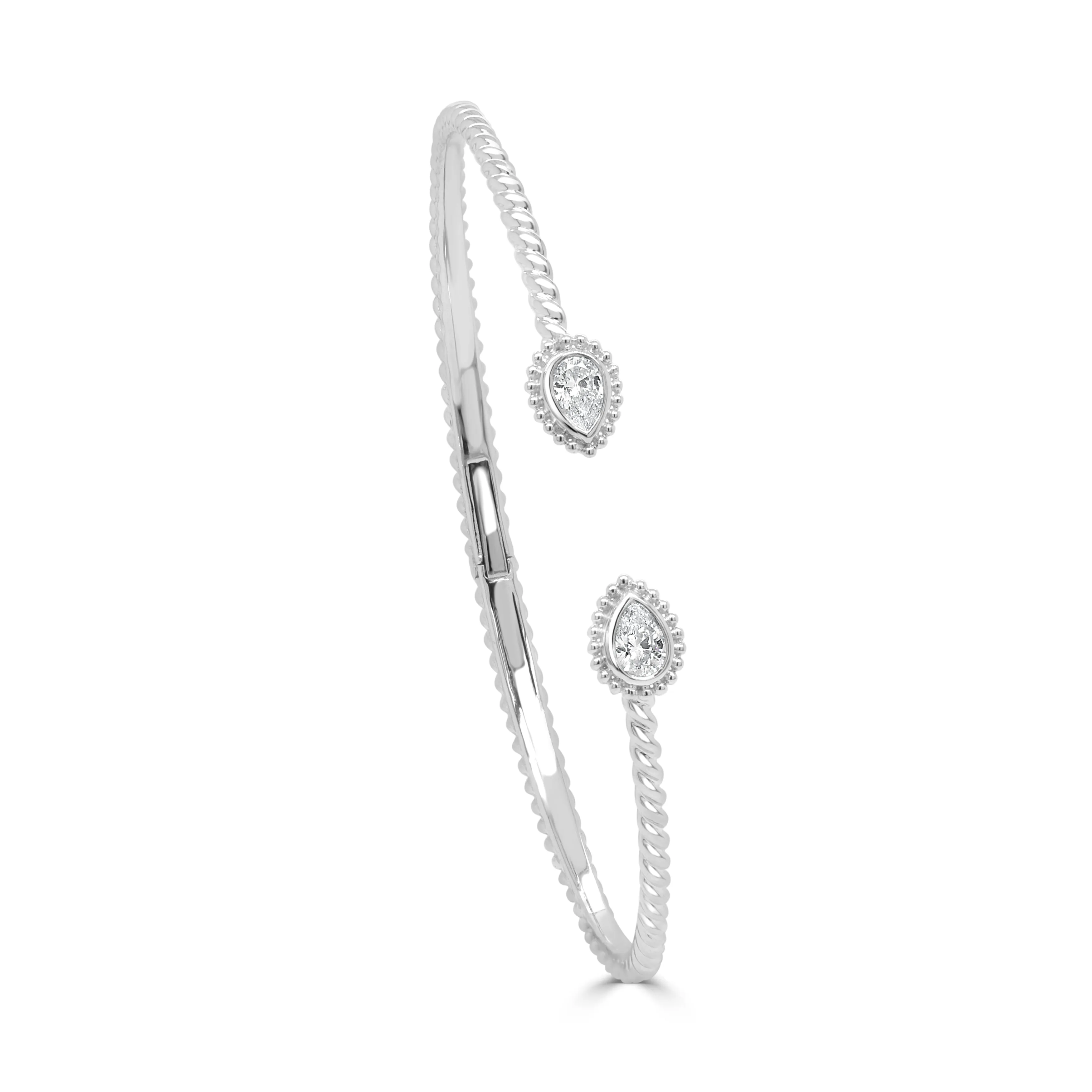 14K Gold & Pear-Shape Diamond Open Bangle - 0.37ct