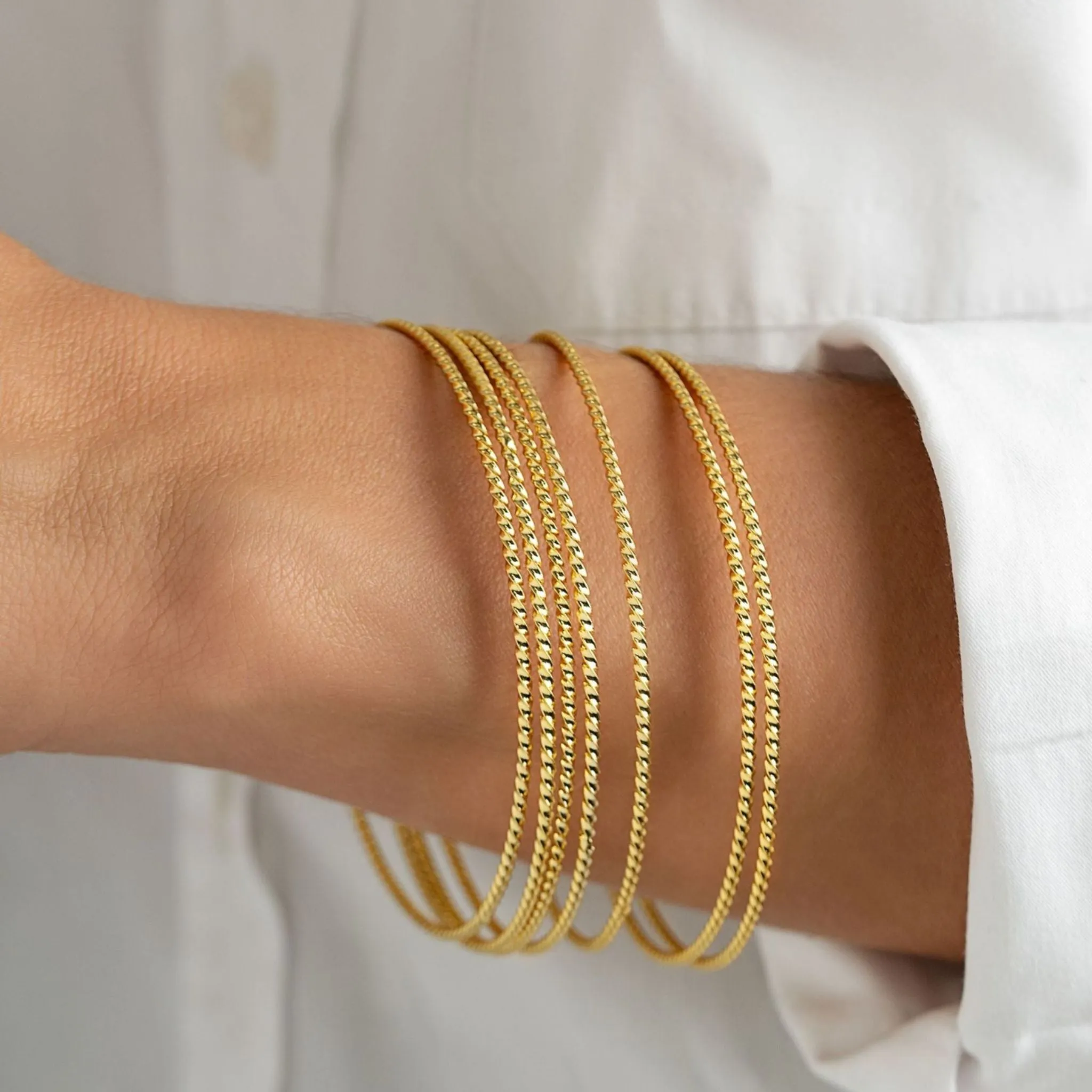 14K Gold Plated 7-Piece Skinny Bangle Set