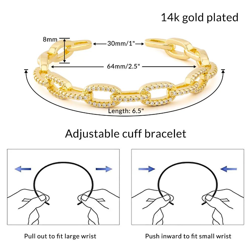 14K Gold Plated Adjustable Open Cuff Bangle Bracelets