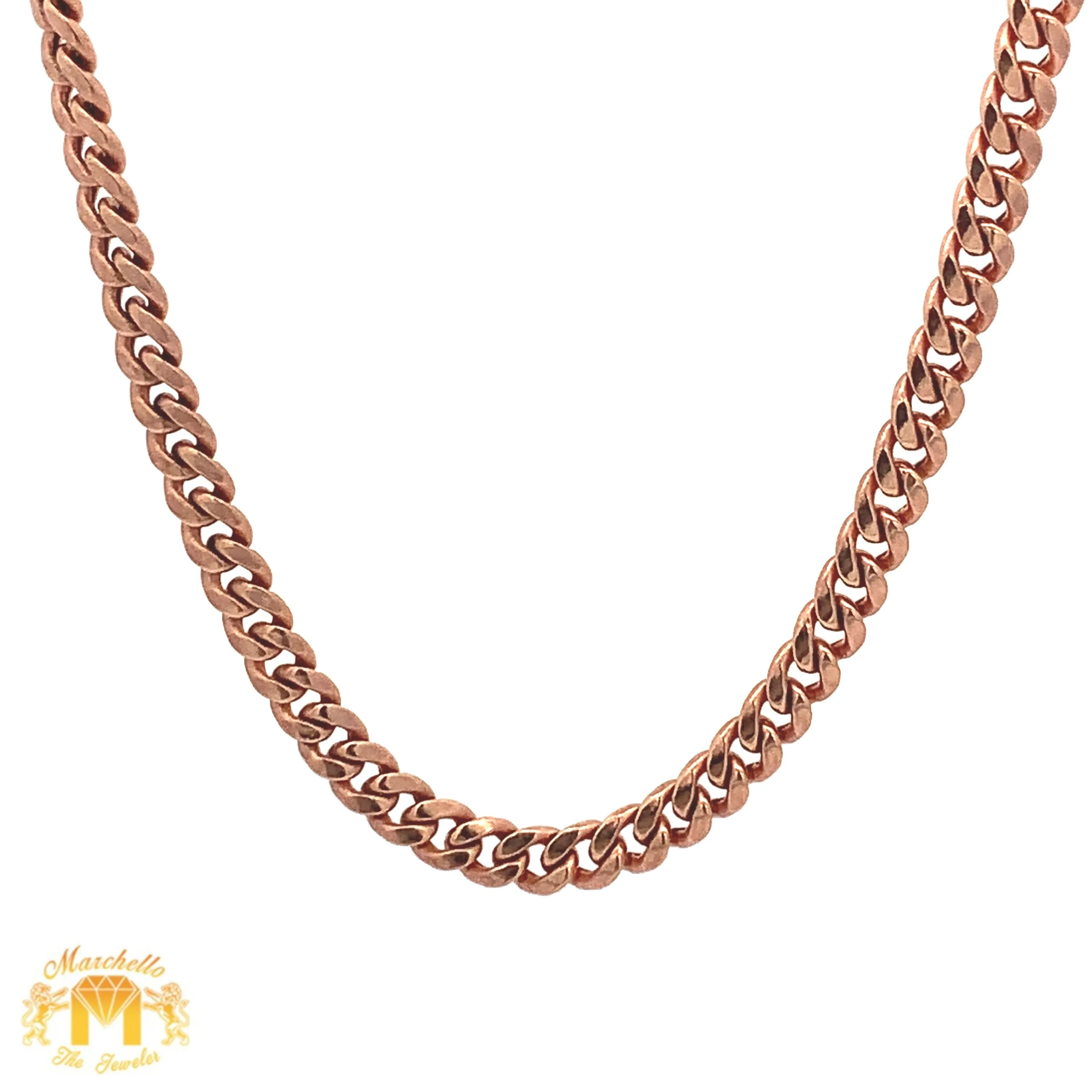 14k Rose Gold and Diamond Cross Ruby Pendant and 14k Rose Gold Cuban Link Chain Set