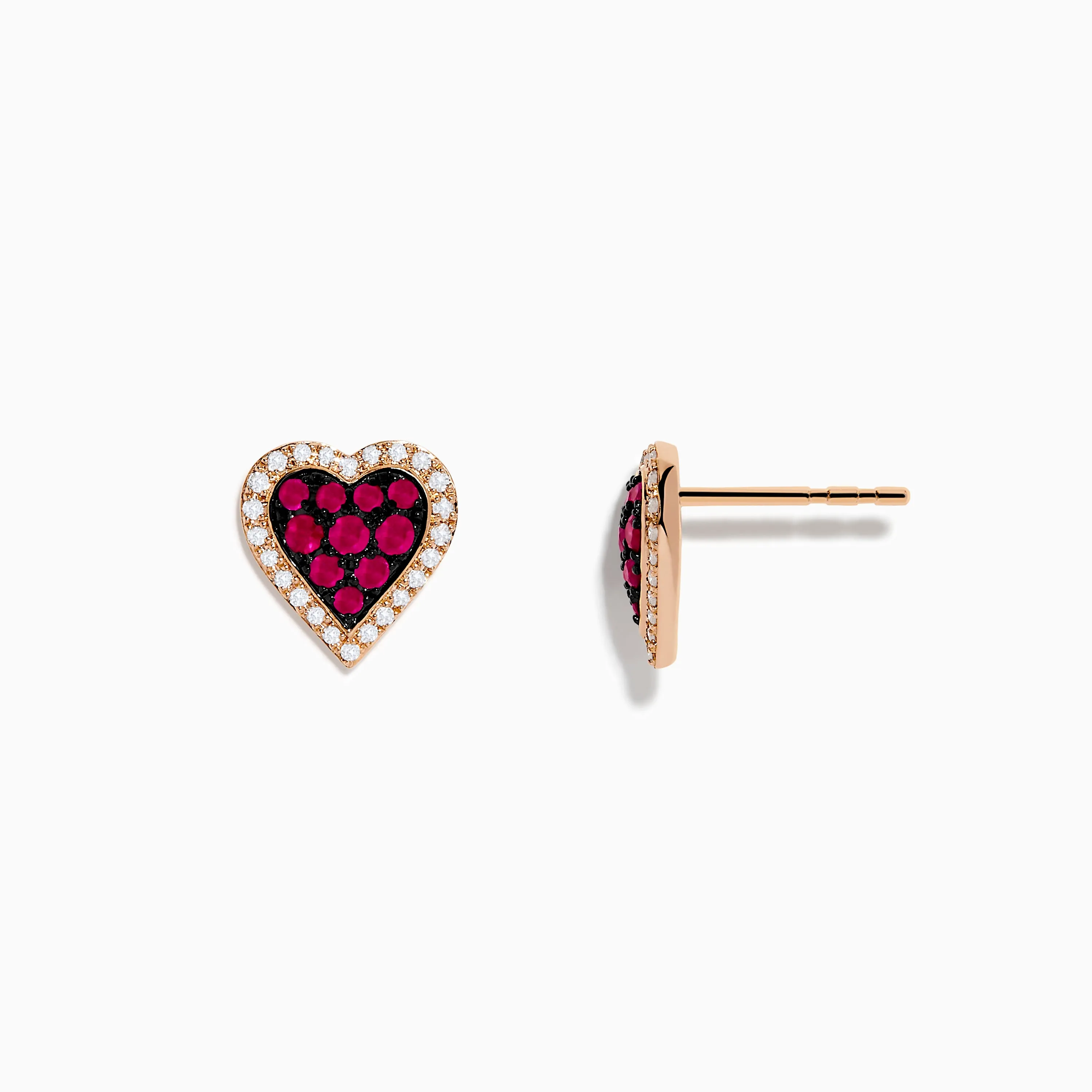 14K Rose Gold Ruby and Diamond Heart Earrings