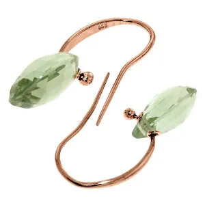 14K Solid Rose Gold Fish Hook Green Amethyst Earrings