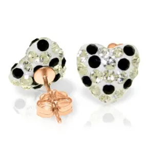 14K Solid Rose Gold Rose & Black Cubic Zirconia Heart Stud Earrings