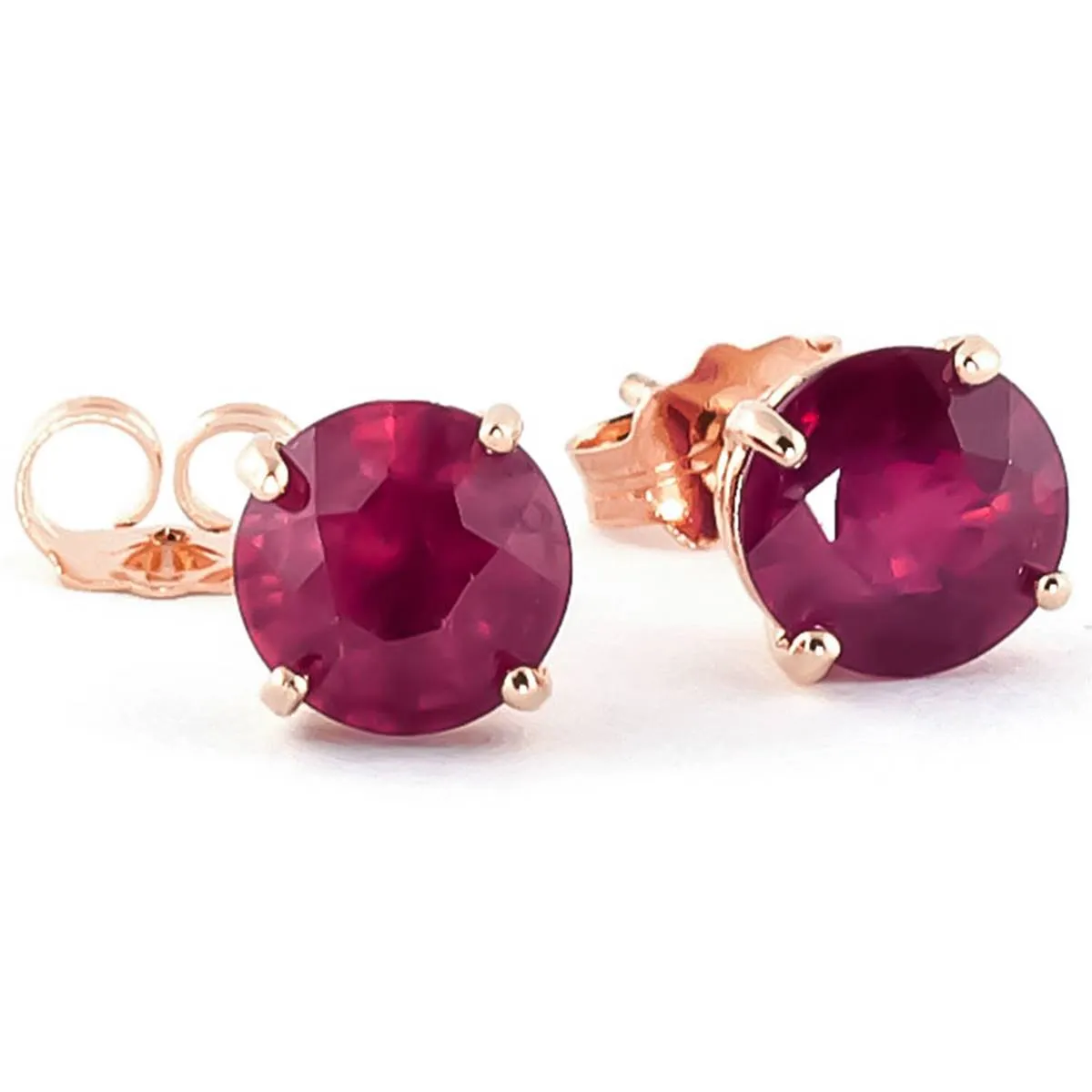 14K Solid Rose Gold Stud Earrings Natural Ruby Gemstone