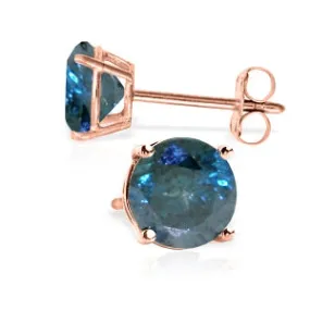 14K Solid Rose Gold Stud Earrings w/ 1.0 Carat Natural Blue Diamonds