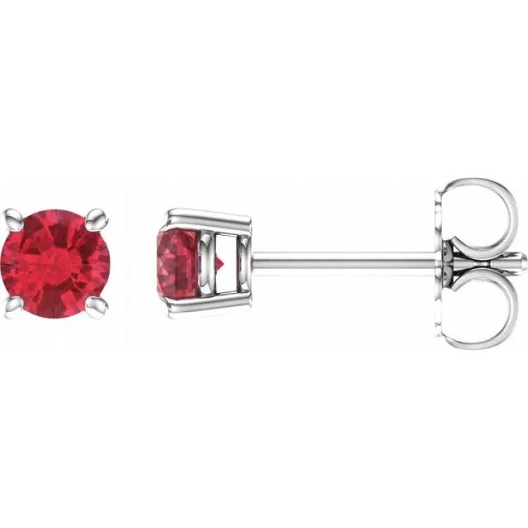 14K White 4 mm Natural Ruby Stud Earrings with Friction Post