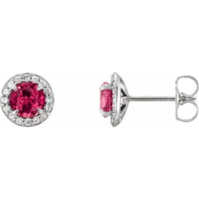 14K White 4.5 mm Natural Ruby & 1/6 CTW Natural Diamond Earrings