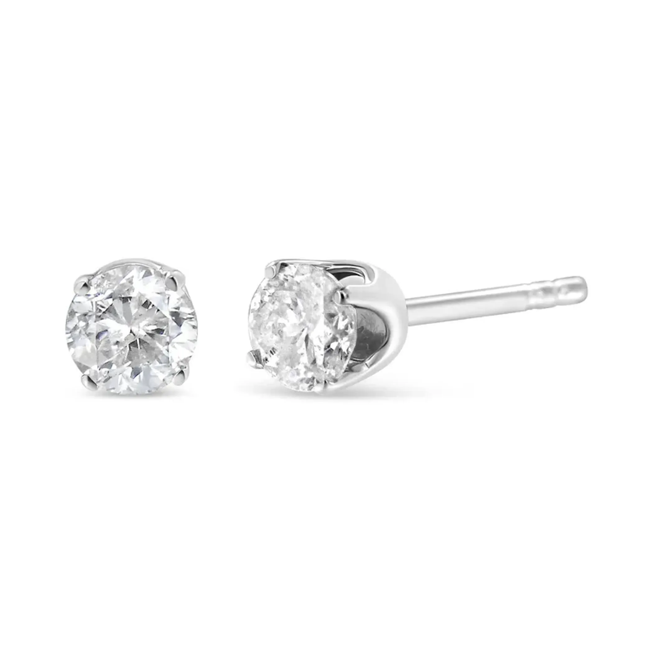 14K White Gold 0.40 Cttw Round Brilliant-Cut Diamond Classic 4-Prong Stud Earrings (L-M Color, I1-I2 Clarity)