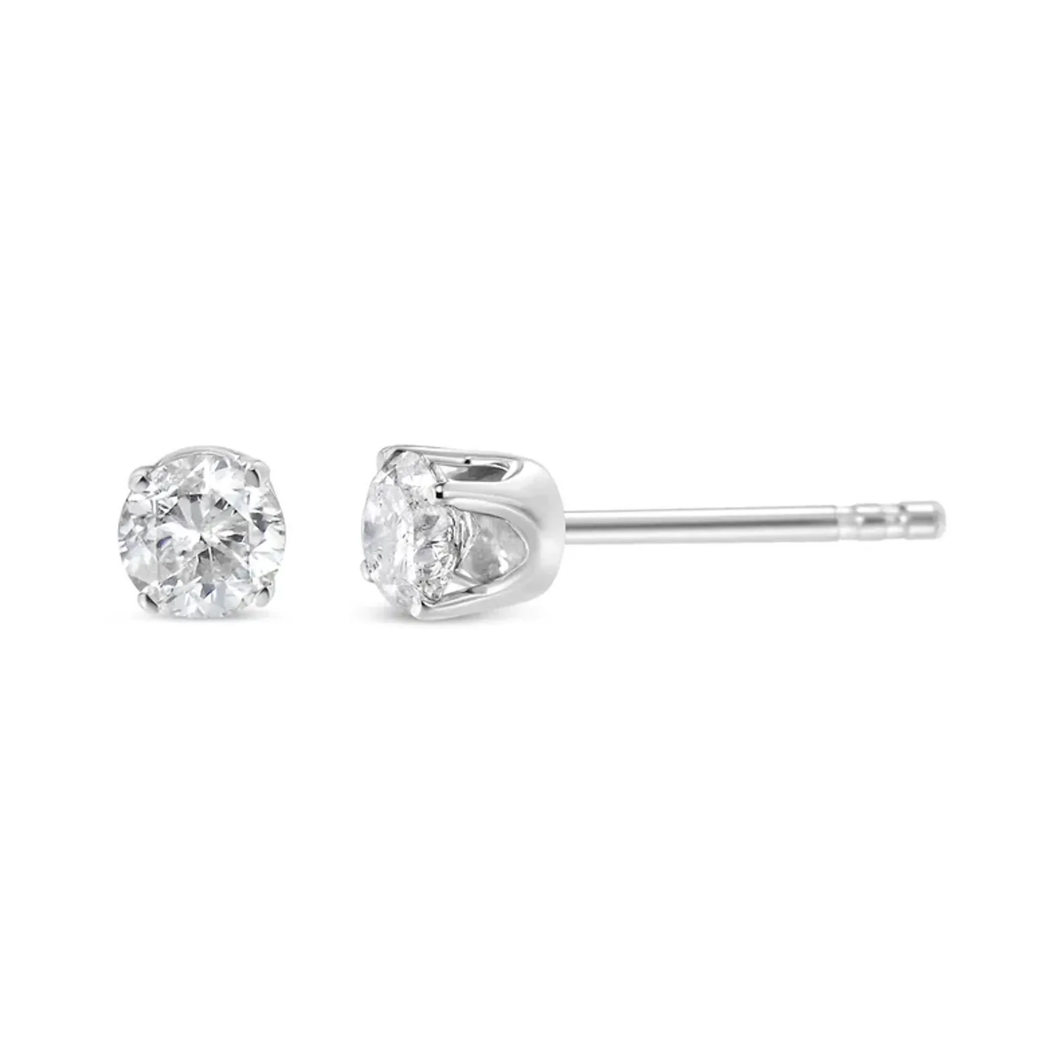 14K White Gold 0.40 Cttw Round Brilliant-Cut Diamond Classic 4-Prong Stud Earrings (L-M Color, I1-I2 Clarity)