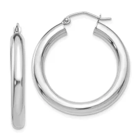 14k White Gold 4MM x 30MM Tube Hoop Earrings