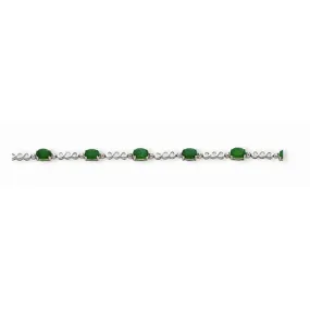 14K White Gold Emerald & Diamond Bracelet